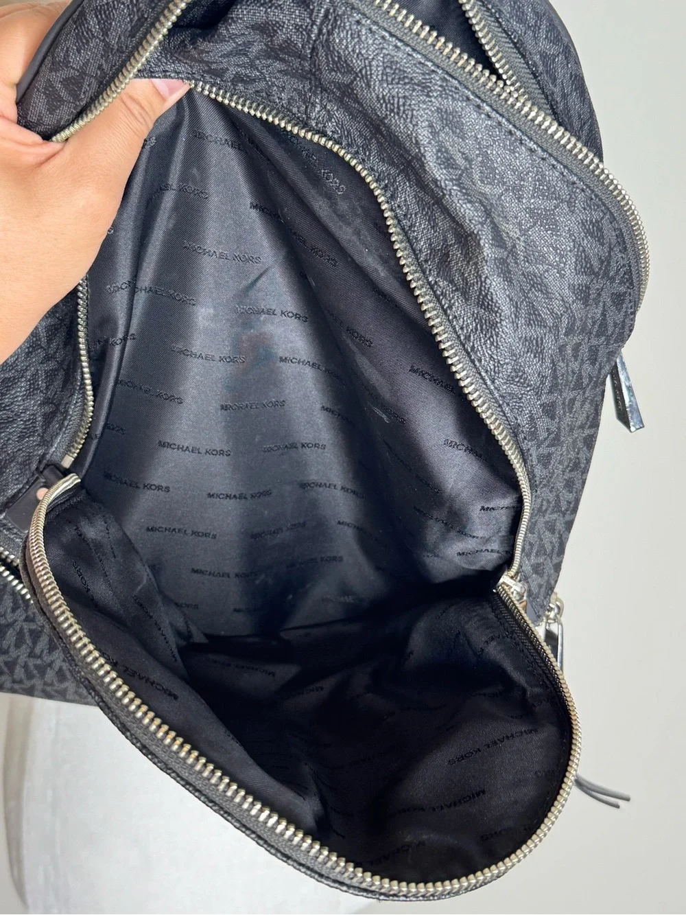 Michael Kors Black MK Logo Backpack with Silver Hardware